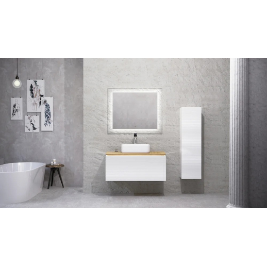 Тумба с раковиной JORNO Karat 100, с подсветкой, белая