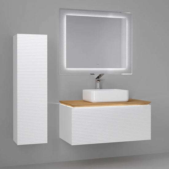 Тумба с раковиной JORNO Karat 100, с подсветкой, белая