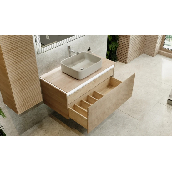 Тумба с раковиной JORNO Karat 100, с подсветкой, светлый бук