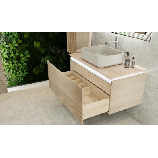 Тумба с раковиной JORNO Karat 100, с подсветкой, светлый бук