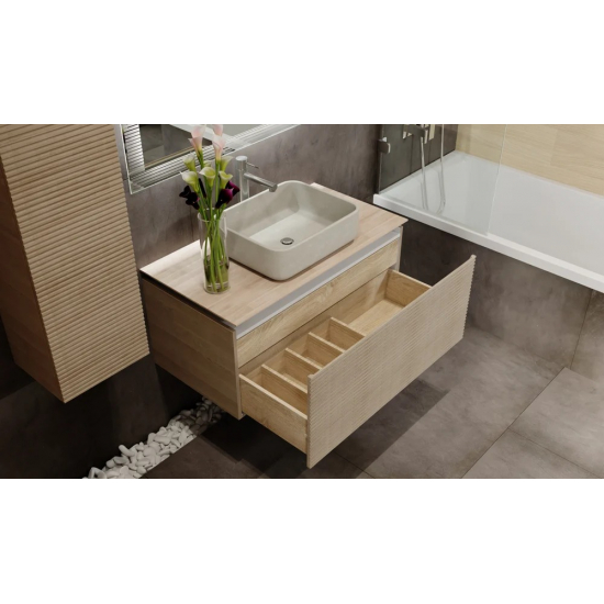 Тумба с раковиной JORNO Karat 100, с подсветкой, светлый бук