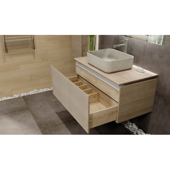 Тумба с раковиной JORNO Karat 100, с подсветкой, светлый бук