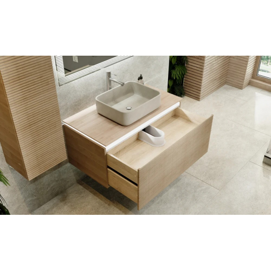 Тумба с раковиной JORNO Karat 100, с подсветкой, светлый бук