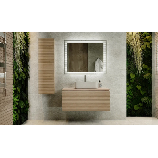 Тумба с раковиной JORNO Karat 100, с подсветкой, светлый бук