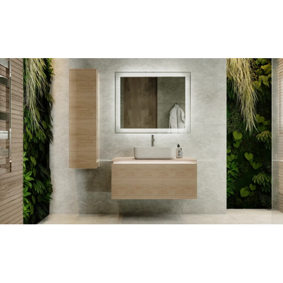 Тумба с раковиной JORNO Karat 100, с подсветкой, светлый бук