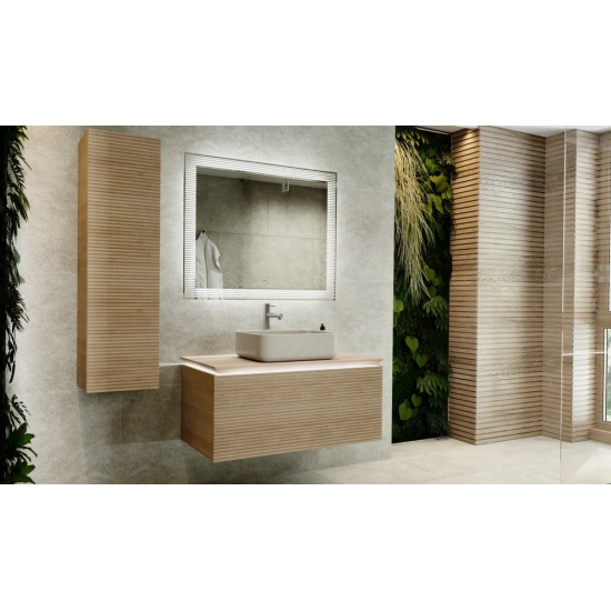 Тумба с раковиной JORNO Karat 100, с подсветкой, светлый бук