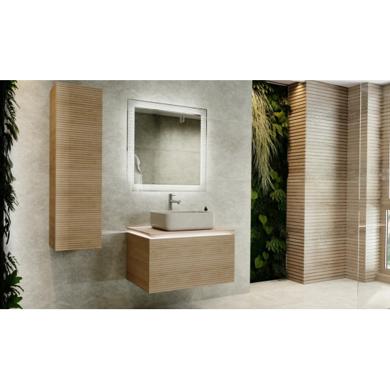 Тумба с раковиной JORNO Karat 80, с подсветкой, светлый бук