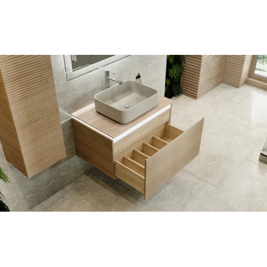 Тумба с раковиной JORNO Karat 80, с подсветкой, светлый бук