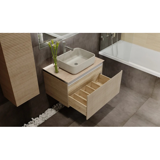 Тумба с раковиной JORNO Karat 80, с подсветкой, светлый бук