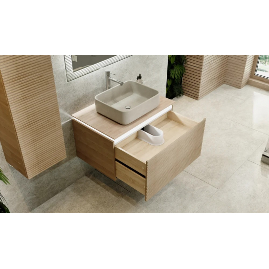 Тумба с раковиной JORNO Karat 80, с подсветкой, светлый бук