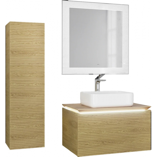 Тумба с раковиной JORNO Karat 80, с подсветкой, светлый бук