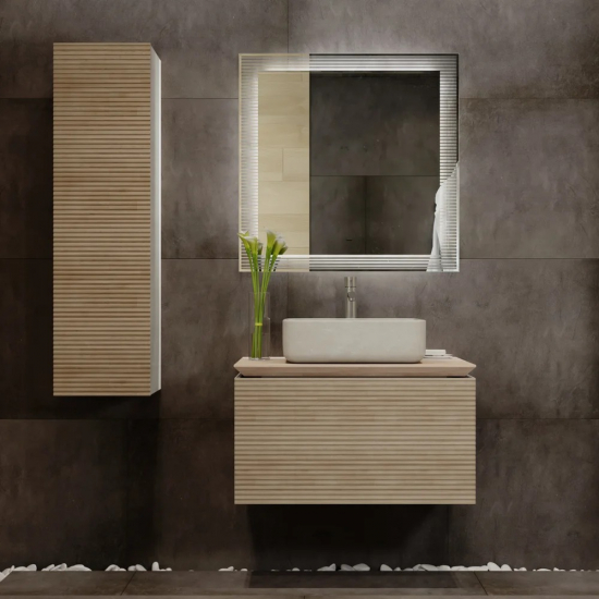 Тумба с раковиной JORNO Karat 80, с подсветкой, светлый бук