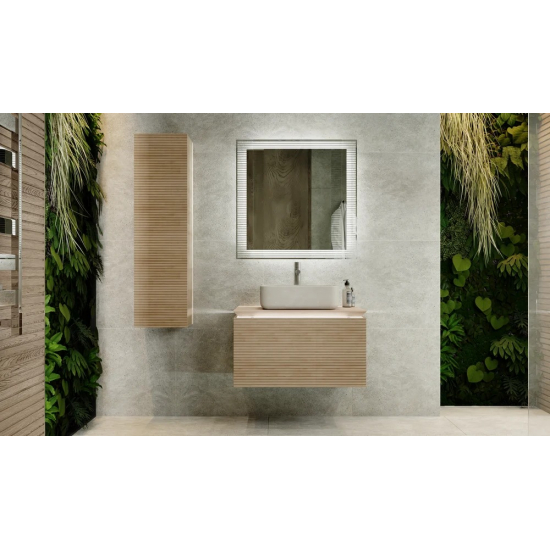 Тумба с раковиной JORNO Karat 80, с подсветкой, светлый бук