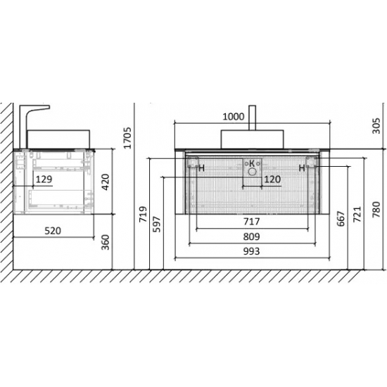Тумба с раковиной JORNO Lumino 100 белая