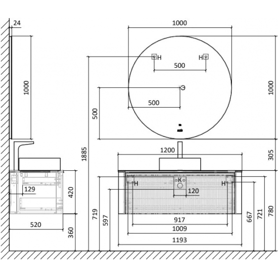 Тумба с раковиной JORNO Lumino 120 антрацит