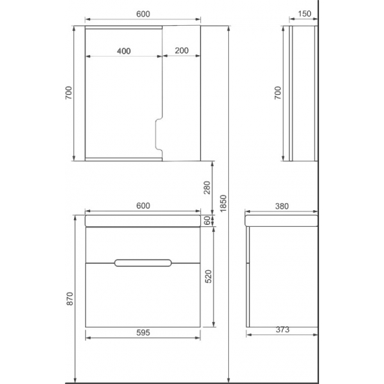 Тумба с раковиной JORNO Moduo Slim 60, подвесная