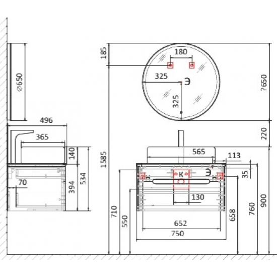 Тумба с раковиной JORNO Shine 75, подвесная