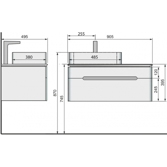 Тумба с раковиной JORNO Shine 90 подвесная