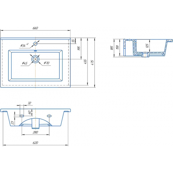 Тумба с раковиной JORNO Slide 65, белая