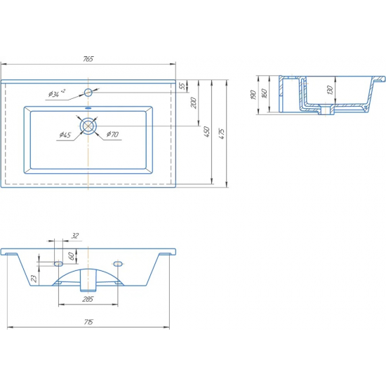 Тумба с раковиной JORNO Slide 75, белая