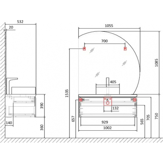 Тумба с раковиной JORNO Solis 100, подвесная, раковина MLN-7078A