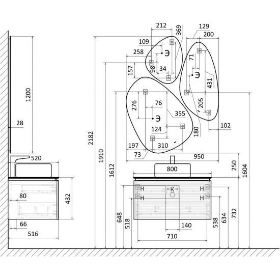 Тумба с раковиной JORNO Stone 80 антрацит