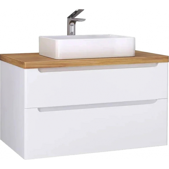 Тумба с раковиной JORNO Wood 100, белая, светлая столешница