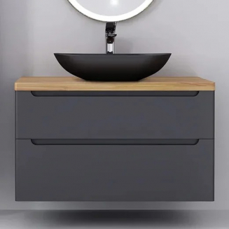Тумба с раковиной JORNO Wood 100, серая, светлая столешница