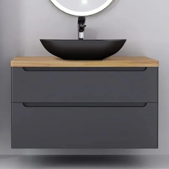 Тумба с раковиной JORNO Wood 100, серая, светлая столешница