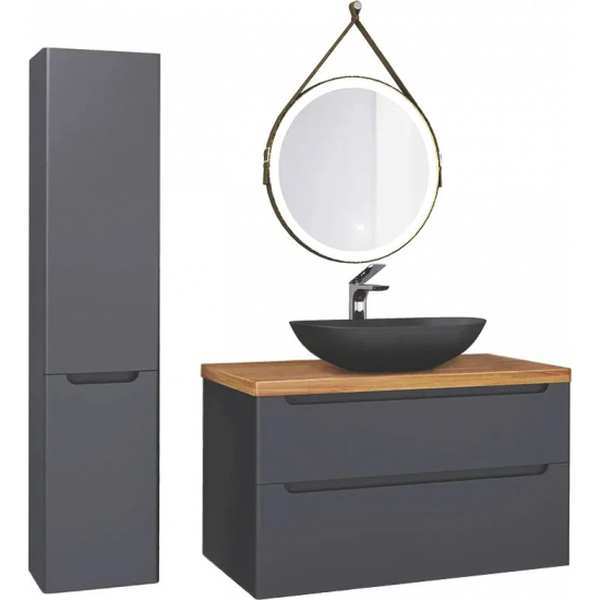 Тумба с раковиной JORNO Wood 100, серая, светлая столешница