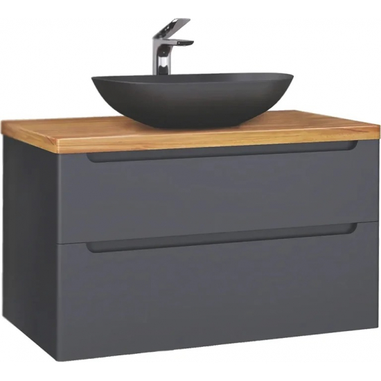 Тумба с раковиной JORNO Wood 100, серая, светлая столешница