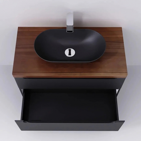 Тумба с раковиной JORNO Wood 100, серая, темная столешница