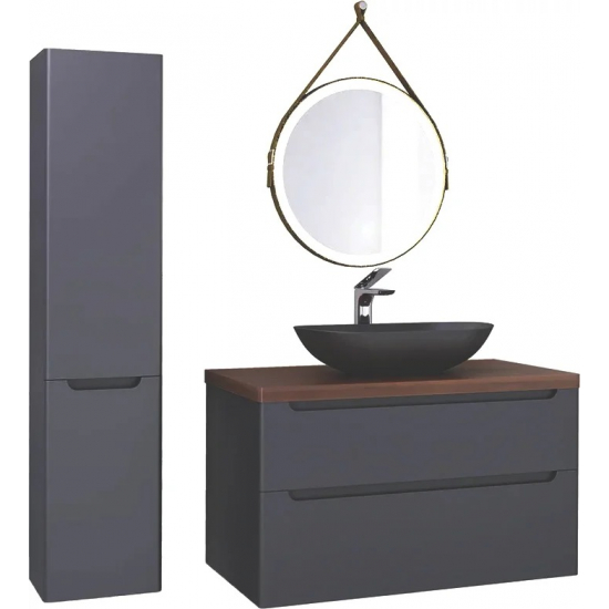 Тумба с раковиной JORNO Wood 100, серая, темная столешница
