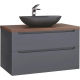 Тумба с раковиной JORNO Wood 100, серая, темная столешница