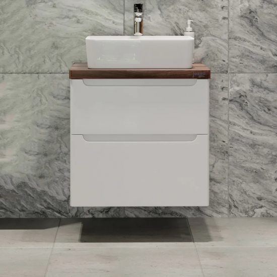 Тумба с раковиной JORNO Wood 60, белая, темная столешница