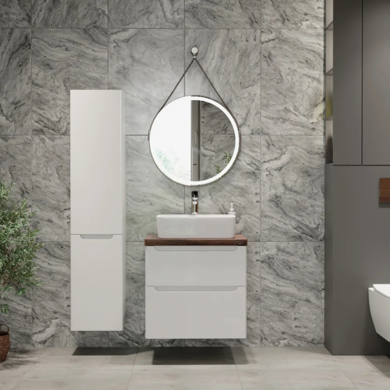 Тумба с раковиной JORNO Wood 60, белая, темная столешница