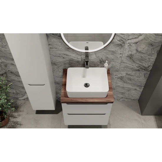 Тумба с раковиной JORNO Wood 60, белая, темная столешница