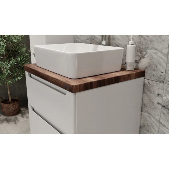 Тумба с раковиной JORNO Wood 60, белая, темная столешница