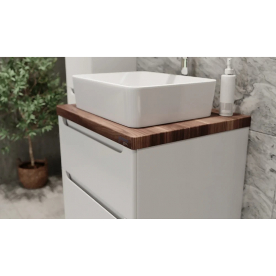 Тумба с раковиной JORNO Wood 60, белая, темная столешница