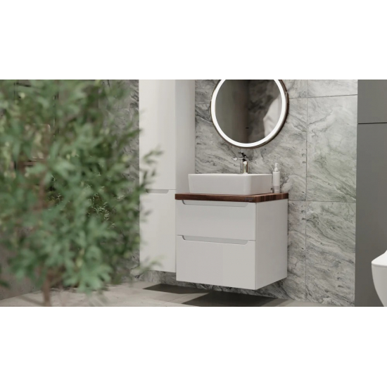 Тумба с раковиной JORNO Wood 60, белая, темная столешница