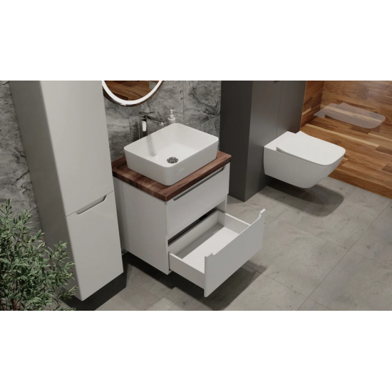 Тумба с раковиной JORNO Wood 60, белая, темная столешница