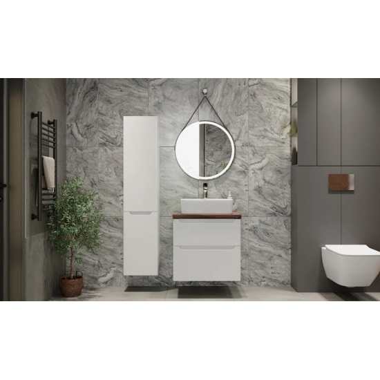 Тумба с раковиной JORNO Wood 60, белая, темная столешница