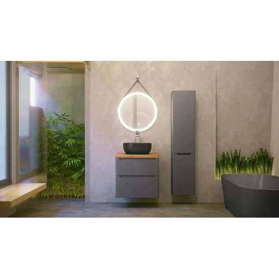 Тумба с раковиной JORNO Wood 60, серая, светлая столешница
