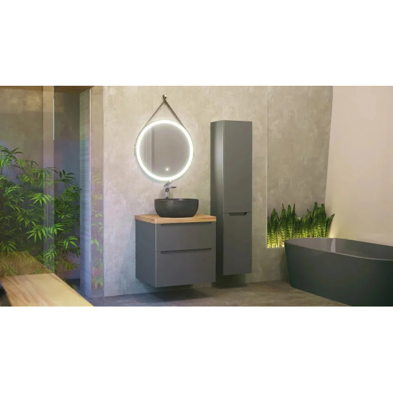 Тумба с раковиной JORNO Wood 60, серая, светлая столешница