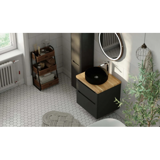 Тумба с раковиной JORNO Wood 60, серая, светлая столешница