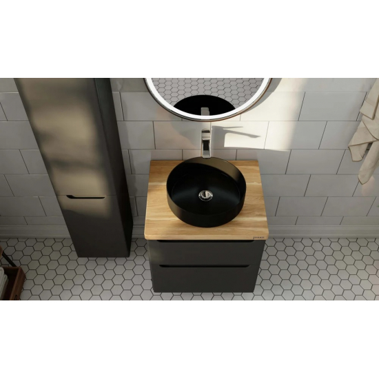 Тумба с раковиной JORNO Wood 60, серая, светлая столешница