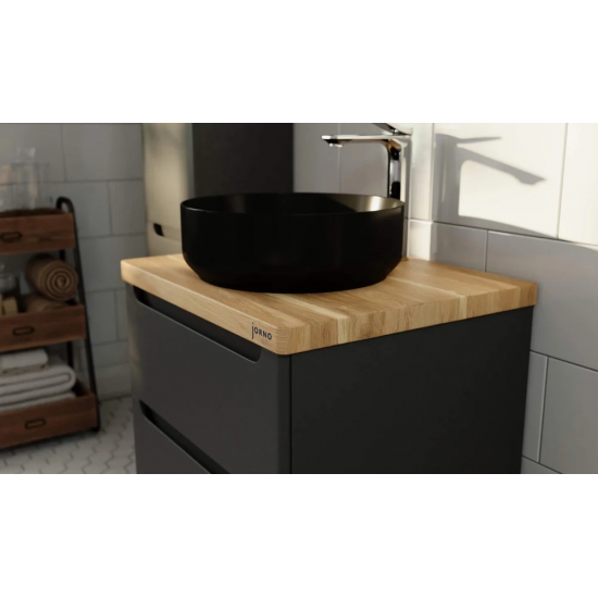 Тумба с раковиной JORNO Wood 60, серая, светлая столешница