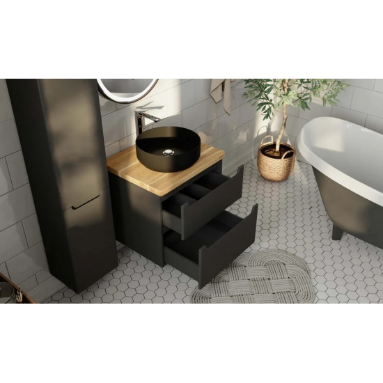 Тумба с раковиной JORNO Wood 60, серая, светлая столешница