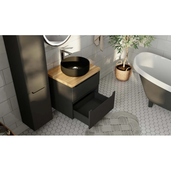 Тумба с раковиной JORNO Wood 60, серая, светлая столешница