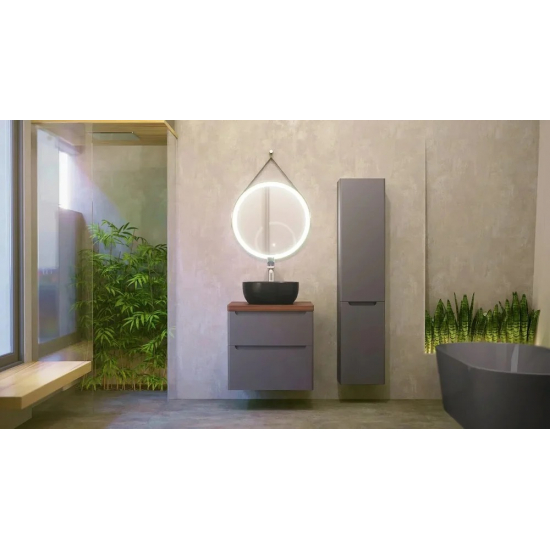 Тумба с раковиной JORNO Wood 60, серая, темная столешница